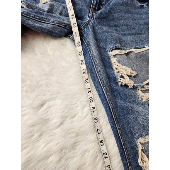 Kancan Womens Tapered Jeans Blue Distressed Pockets Whiskered Mid Rise Juniors 1 - Picture 5 of 7